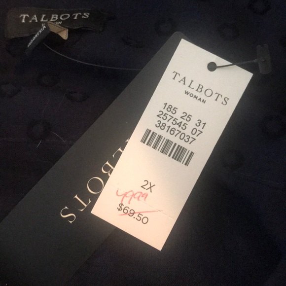 Talbots Navy Blue Swiss Dot Sheer Blouse Size 2X - Picture 5 of 5